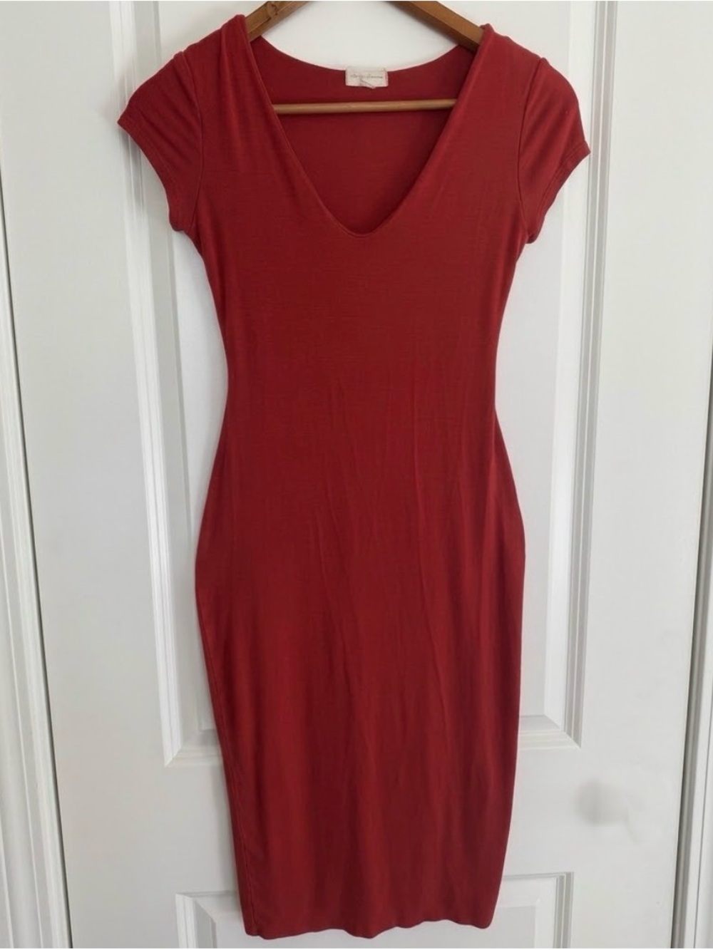 Women's Red V-Neck Short Sleeve Bodycon Dress